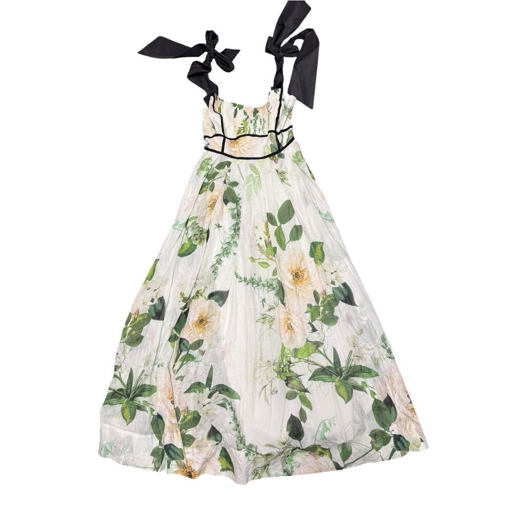 NWT Karen Millen Lydia Millen Floral Maxi Dress Silk Cotton Bow Strap 8 - Picture 7 of 12